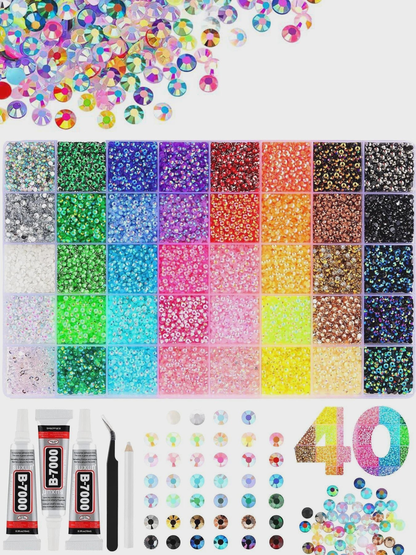 40 Kleuren Strass Steentjes Set 3mm - DIY Versier Kit voor Kleding, Nagels & Decoratie