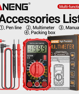 ANENG SZ308 Digitale Multimeter: AC/DC Metingen, Weerstand, LCD Scherm & Vierkante Golf Test