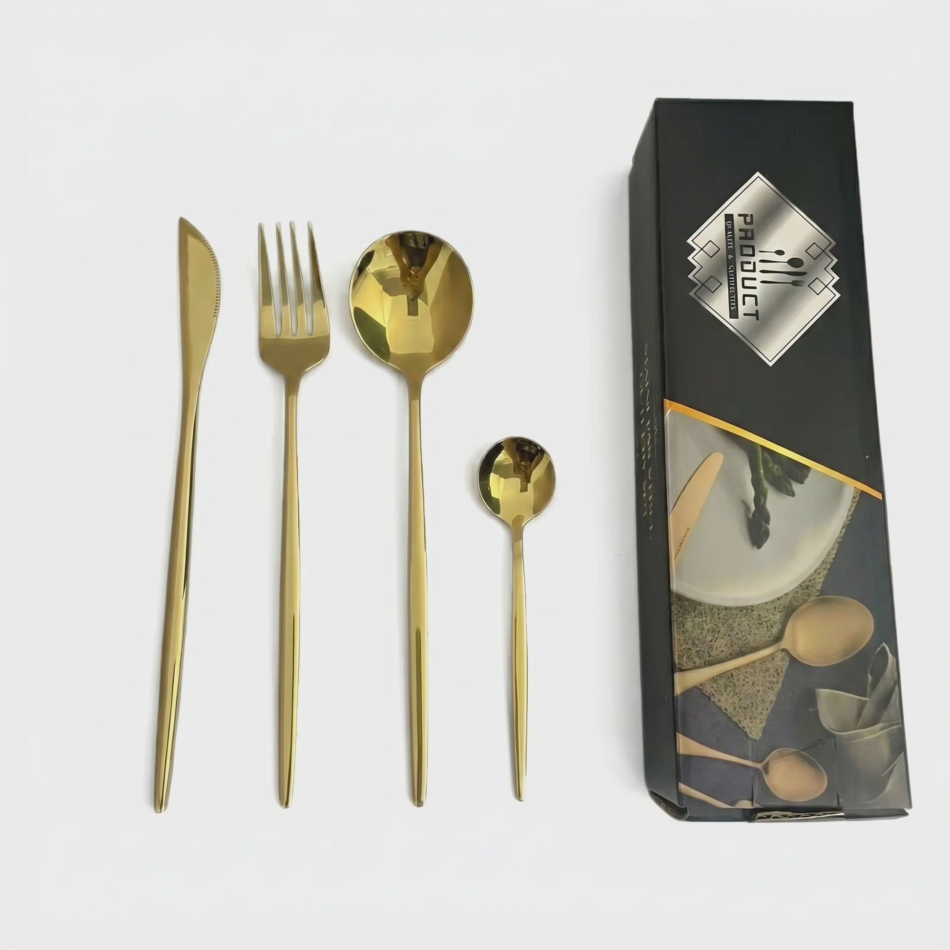 Gouden Bestekset 24 Delig - Luxe Stainless Steel Tafelbestek voor 6 Personen