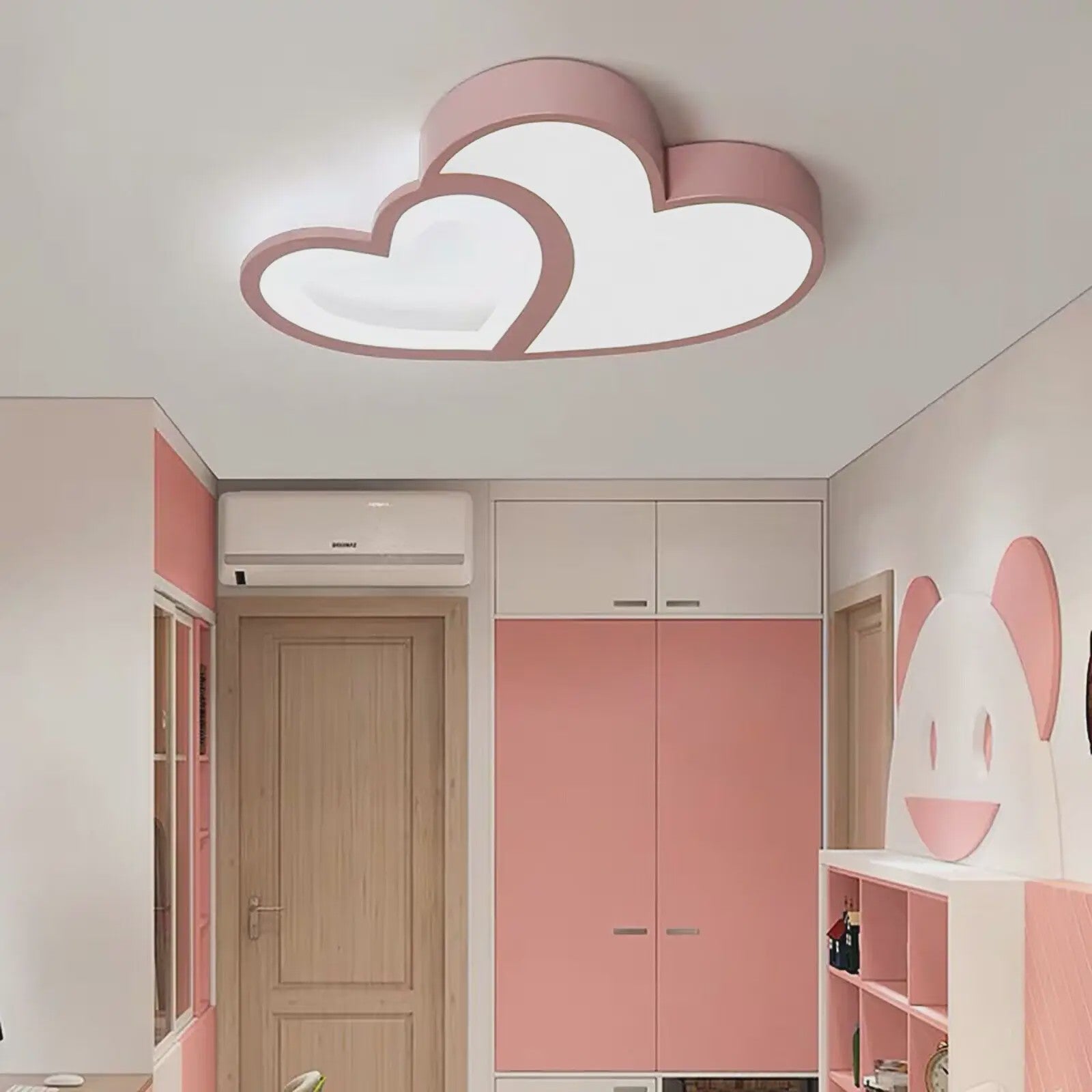 Roze Hart Plafondlamp LED - Dimbare Kinderkamerlamp met Afstandsbediening