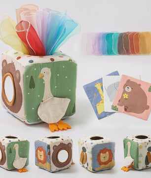 Montessori Stoffen Tissue Box Speelgoed - Educatief Sensorisch Speelgoed voor Baby's met Vinger Oefening