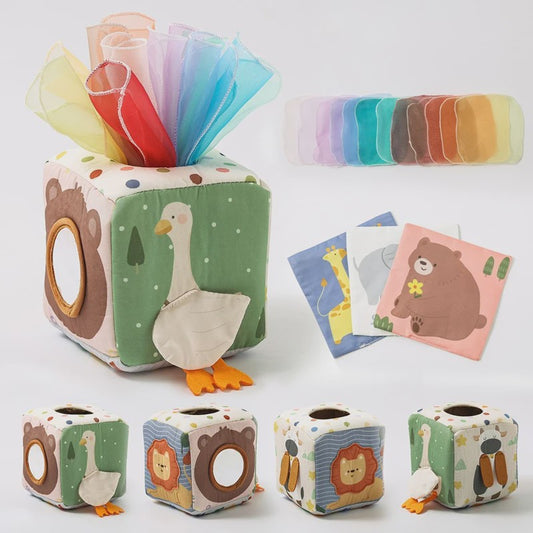 Montessori Stoffen Tissue Box Speelgoed - Educatief Sensorisch Speelgoed voor Baby's met Vinger Oefening