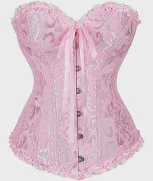 Victoriaans Jacquard Corset Top met Kant en Bloemenprint - Sexy Bustier voor Dames
