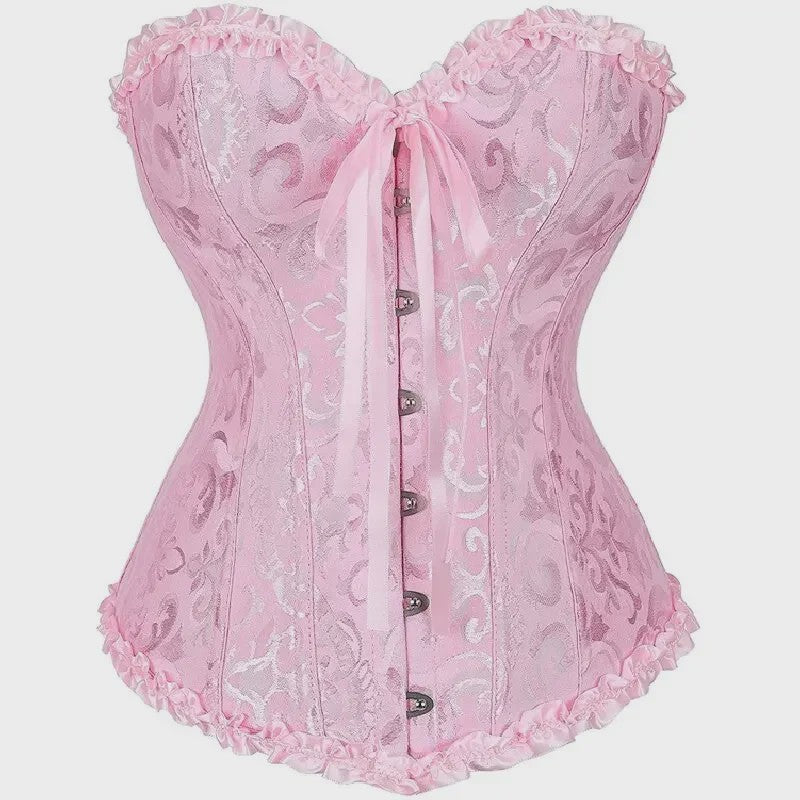 Victoriaans Jacquard Corset Top met Kant en Bloemenprint - Sexy Bustier voor Dames