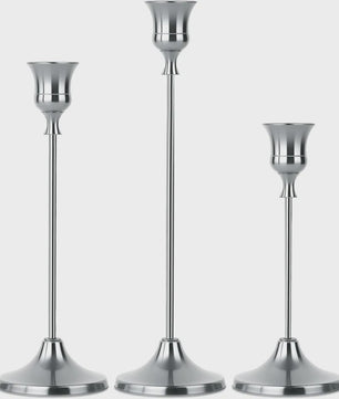 Set van 3 Zilverkleurige Vintage IJzeren Kandelaars - Luxe Belvorm & Europese Tafeldecoratie