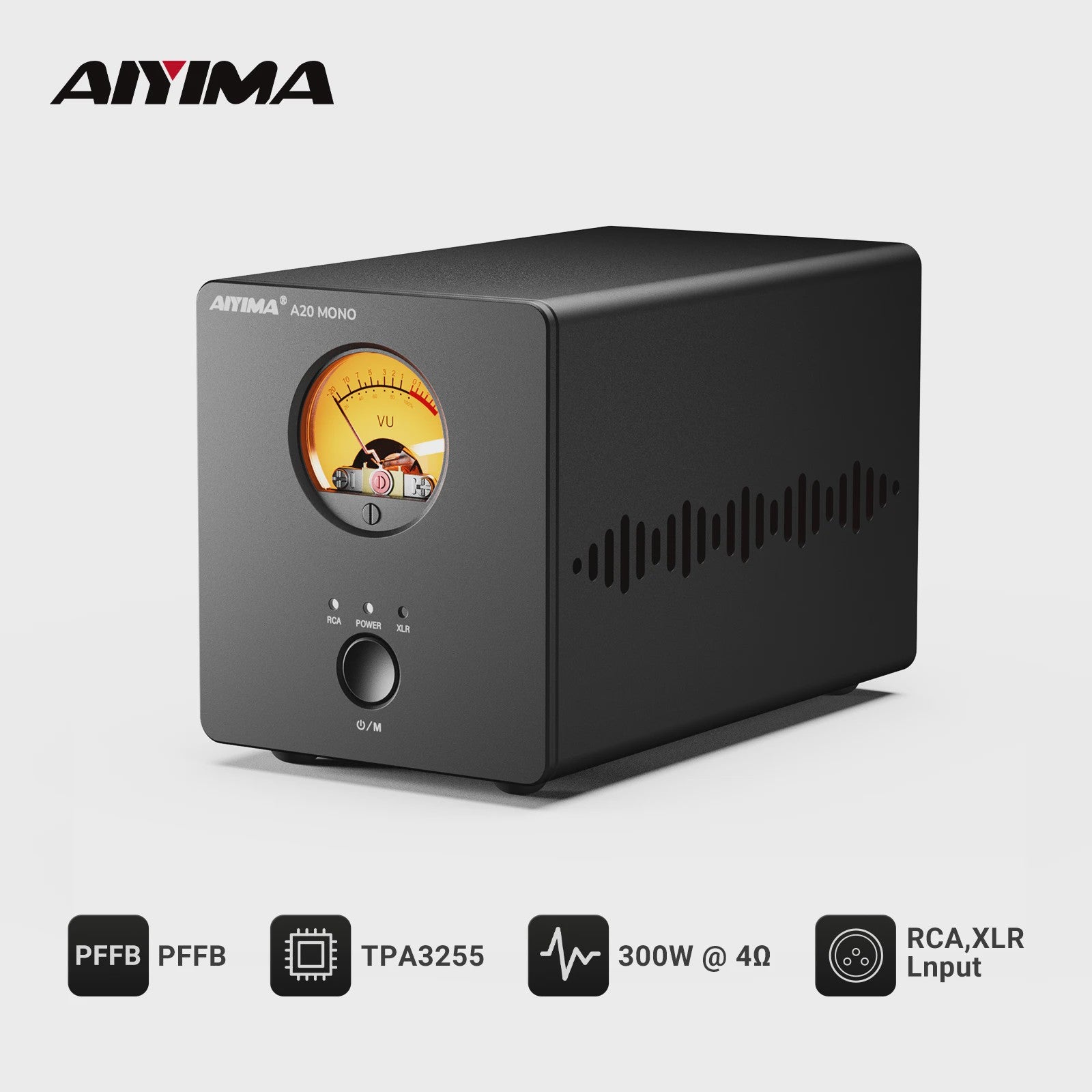 AIYIMA A20 MONO: Krachtige 300W Klasse D Mono Eindversterker met TPA3255, PFFB, VU Meter en Sub Out