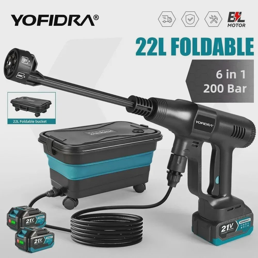 YOFIDRA 200 Bar Brushless Hogedruk Autowasser met 22L Emmer - Draadloos voor Makita 21V Accu