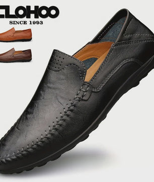 CLOHOO Heren Casual Schoenen - Comfortabel Leer met Ademende Stiksels en Rubberen Zool