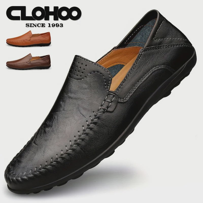 CLOHOO Heren Casual Schoenen - Comfortabel Leer met Ademende Stiksels en Rubberen Zool