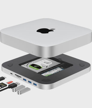 Qwiizlab USB-C Hub Docking Station voor Mac Mini M2/M1 met Dubbele Drive Enclosure & Card Reader