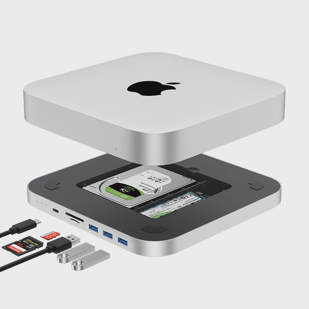 Qwiizlab USB-C Hub Docking Station voor Mac Mini M2/M1 met Dubbele Drive Enclosure & Card Reader