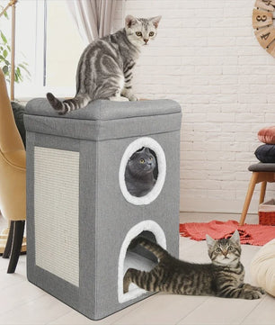 2-Laags Kattenhuis met Krabpaal en Hangend Speeltje - Comfortabel & Veilig