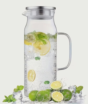 Glazen Waterkan met Roestvrijstalen Deksel - 1L, 1.2L & 1.5L - Perfect voor Water, Sap & Koffie