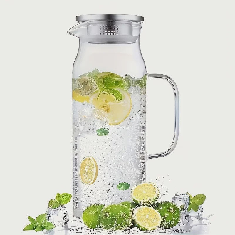Glazen Waterkan met Roestvrijstalen Deksel - 1L, 1.2L & 1.5L - Perfect voor Water, Sap & Koffie