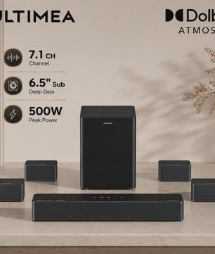 ULTIMEA Poseidon D80 Boom Soundbar: 7.1ch Dolby Atmos, 500W, Draadloze Subwoofer & 4 Surround Speakers, App Bediening