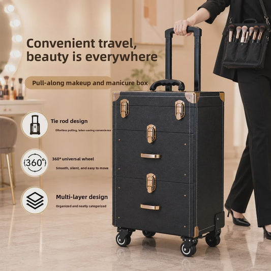 Professionele Make-up Koffer met Wielen - Grote Capaciteit voor Nagelstudio & Tatoeage