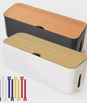 Stijlvolle Kabel Organizer Box met Houten Deksel - Bureau & Kantoor Kabelmanagement