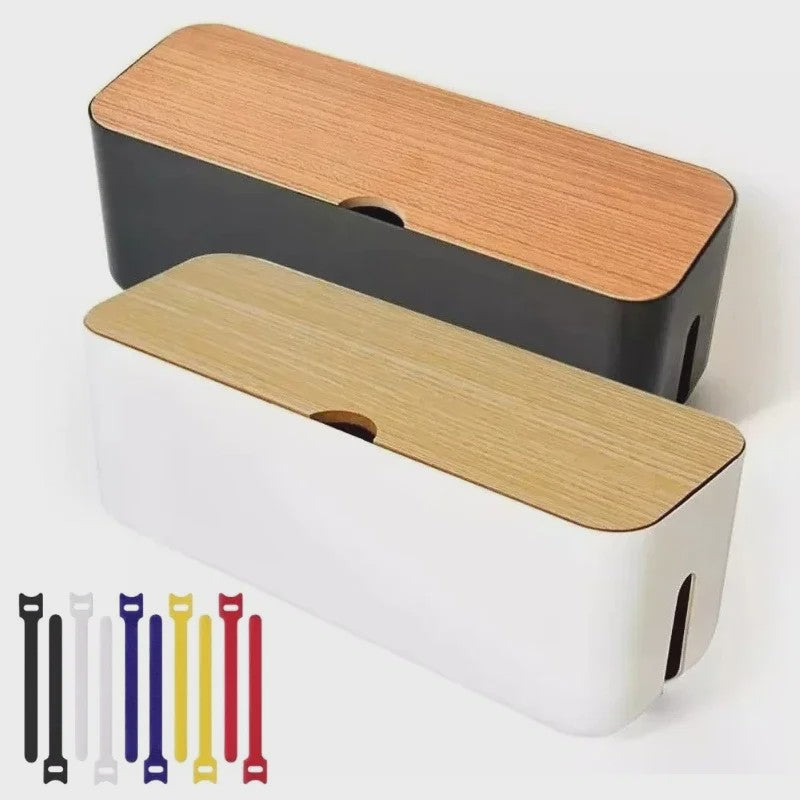 Stijlvolle Kabel Organizer Box met Houten Deksel - Bureau & Kantoor Kabelmanagement