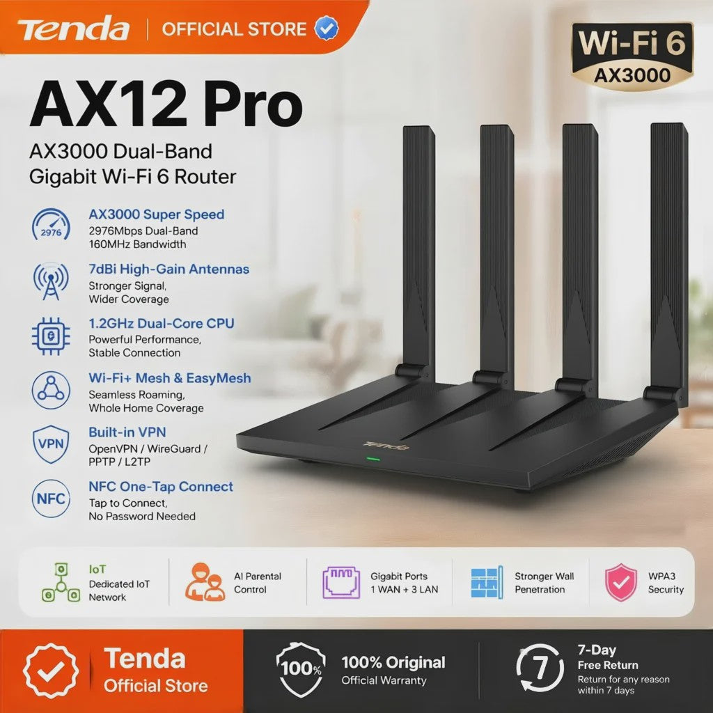 Tenda AX12 Pro AX3000 WiFi 6 Router: Supersnel Internet met Mesh, Gigabit & NFC