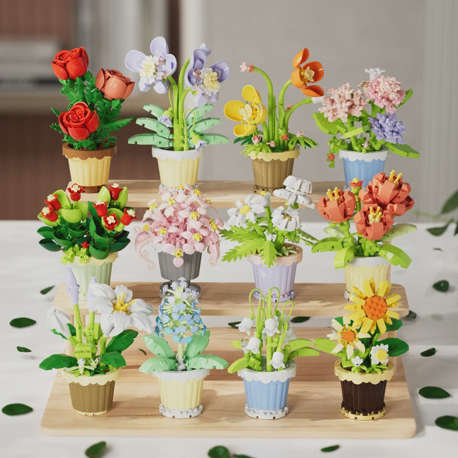 Bouwstenen Bloemen in Pot - Creatieve Mini Bloemenboeketten Bouwpakketten