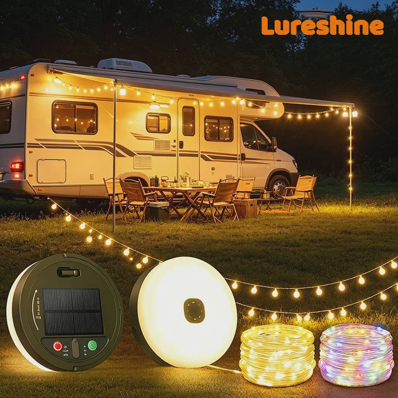 Draagbare LED Campinglamp met 13 Modi - Oplaadbaar & Zonne-energie voor Buitenfeesten en Tuindecoratie