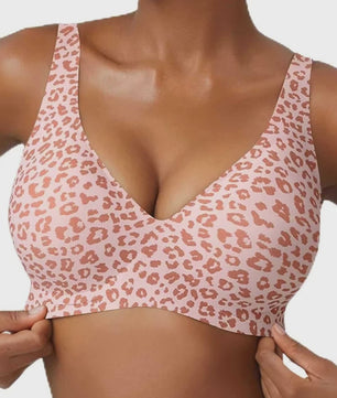 Seamless Beugelvrije BH met Luipaardprint - Diepe V-hals & Push-up Effect