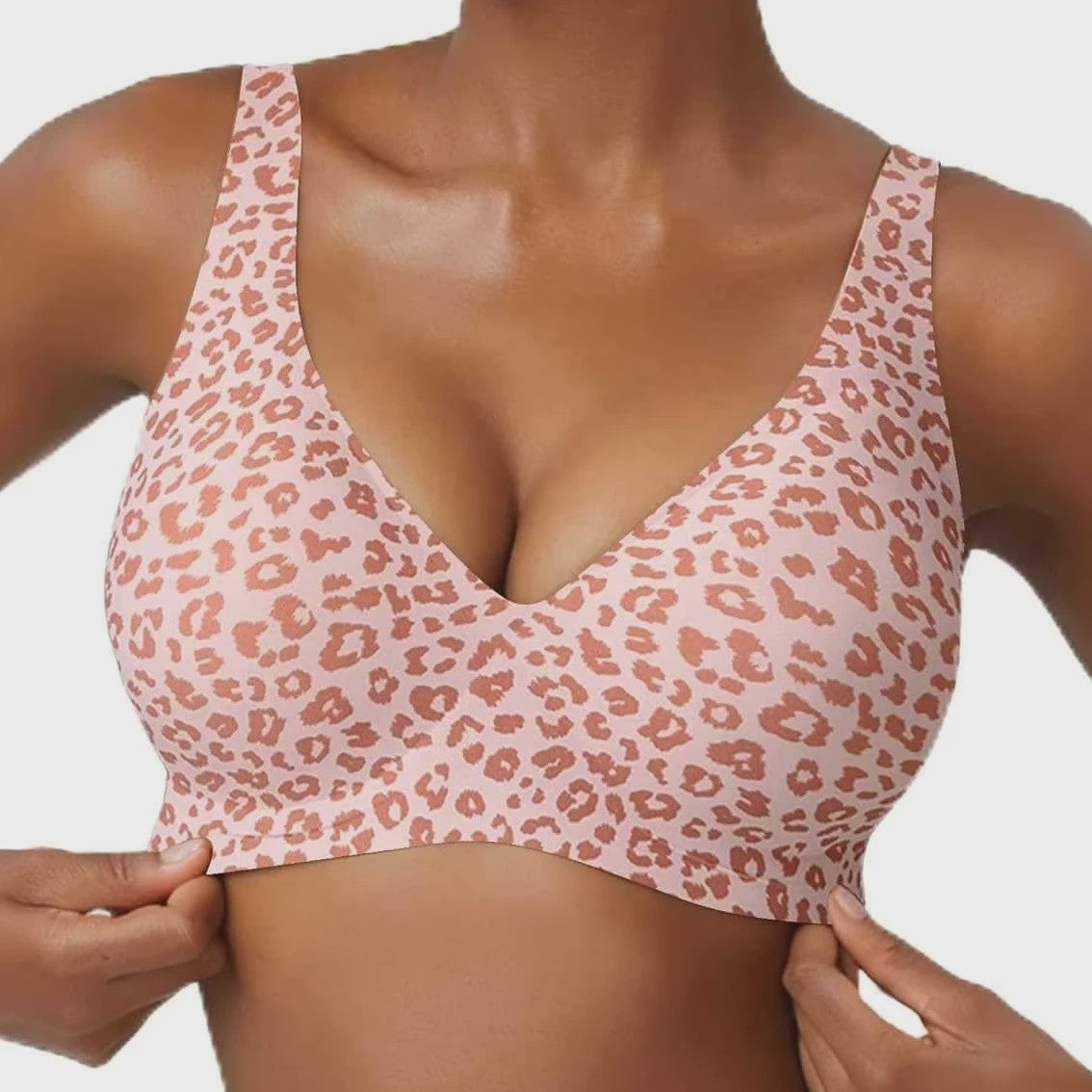 Seamless Beugelvrije BH met Luipaardprint - Diepe V-hals & Push-up Effect