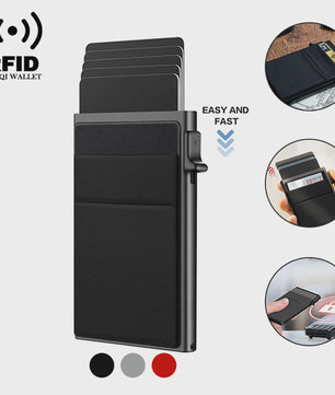 Slanke RFID Kaarthouder Heren - Minimalistisch Metalen Portemonnee met Pop-up Kaartuitwerper
