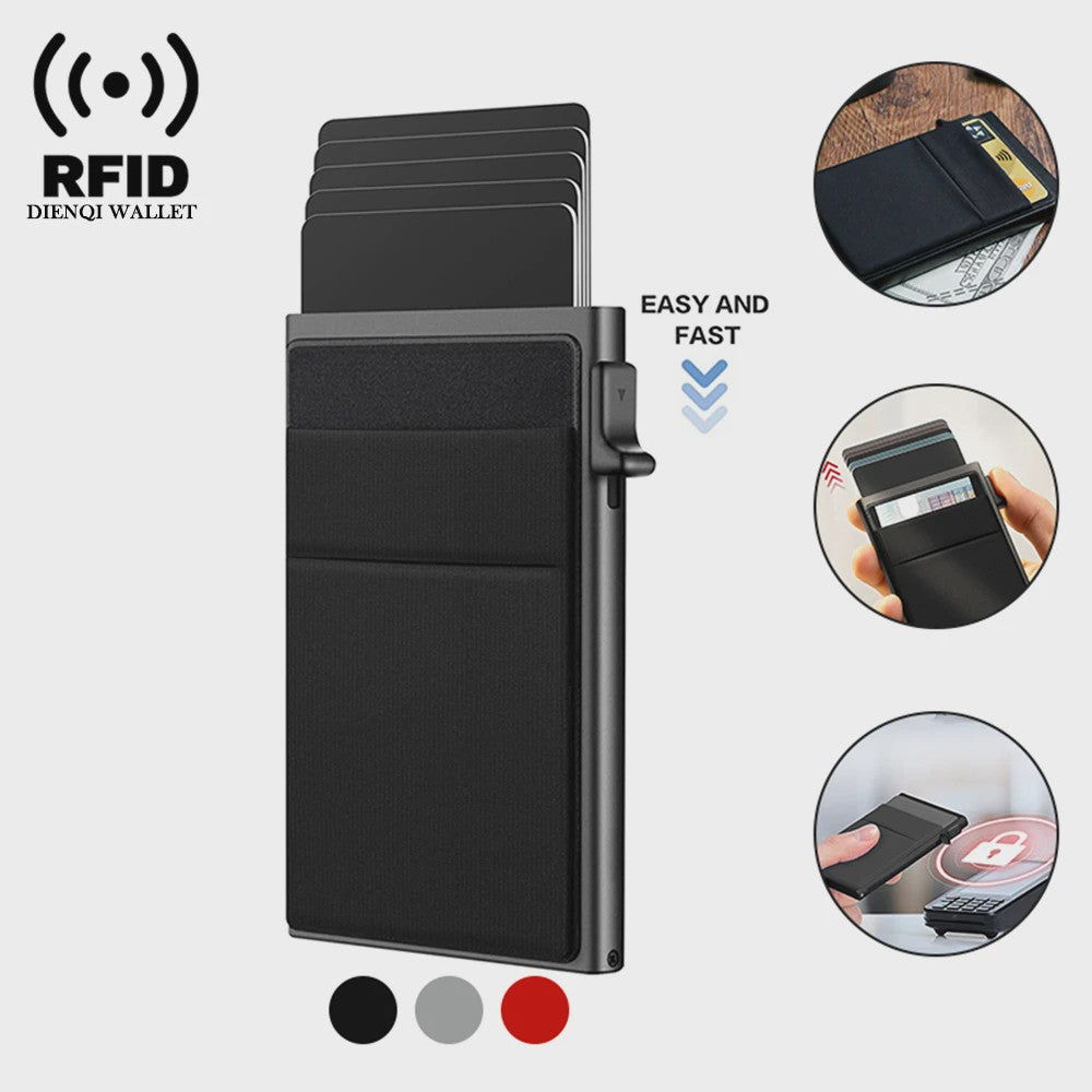 Slanke RFID Kaarthouder Heren - Minimalistisch Metalen Portemonnee met Pop-up Kaartuitwerper
