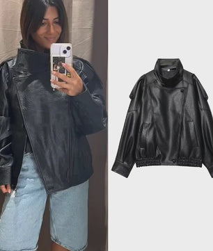 Dames Zwarte Oversized Faux Leren Jas - Chic Streetwear Stijl