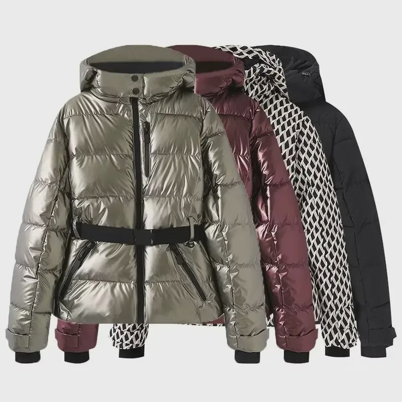Dames Winter Parka Jas met Capuchon, Hoge Taille en Riem - Warm & Winddicht