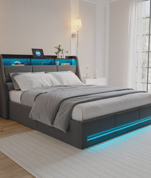 Luxe Gestoffeerd Bed 140/160x200cm met LED Verlichting, USB en Opbergruimte