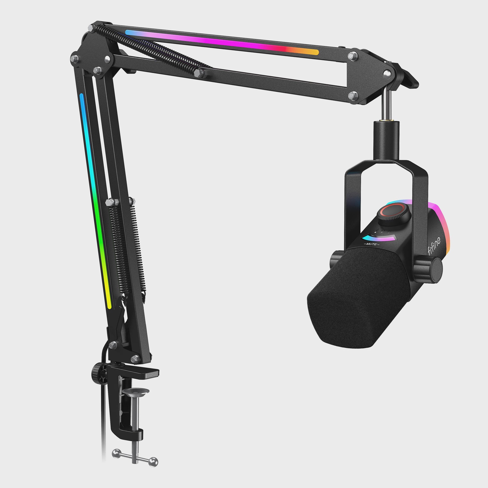 FIFINE AM8PROT Gaming Microfoon Kit met Boom Arm - Dynamische XLR/USB Streaming Microfoon met RGB, Mute & Mix Control