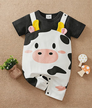 Schattige Baby Jumpsuit met Koeienprint en Nep-bretels - Zomerkleding 0-18M