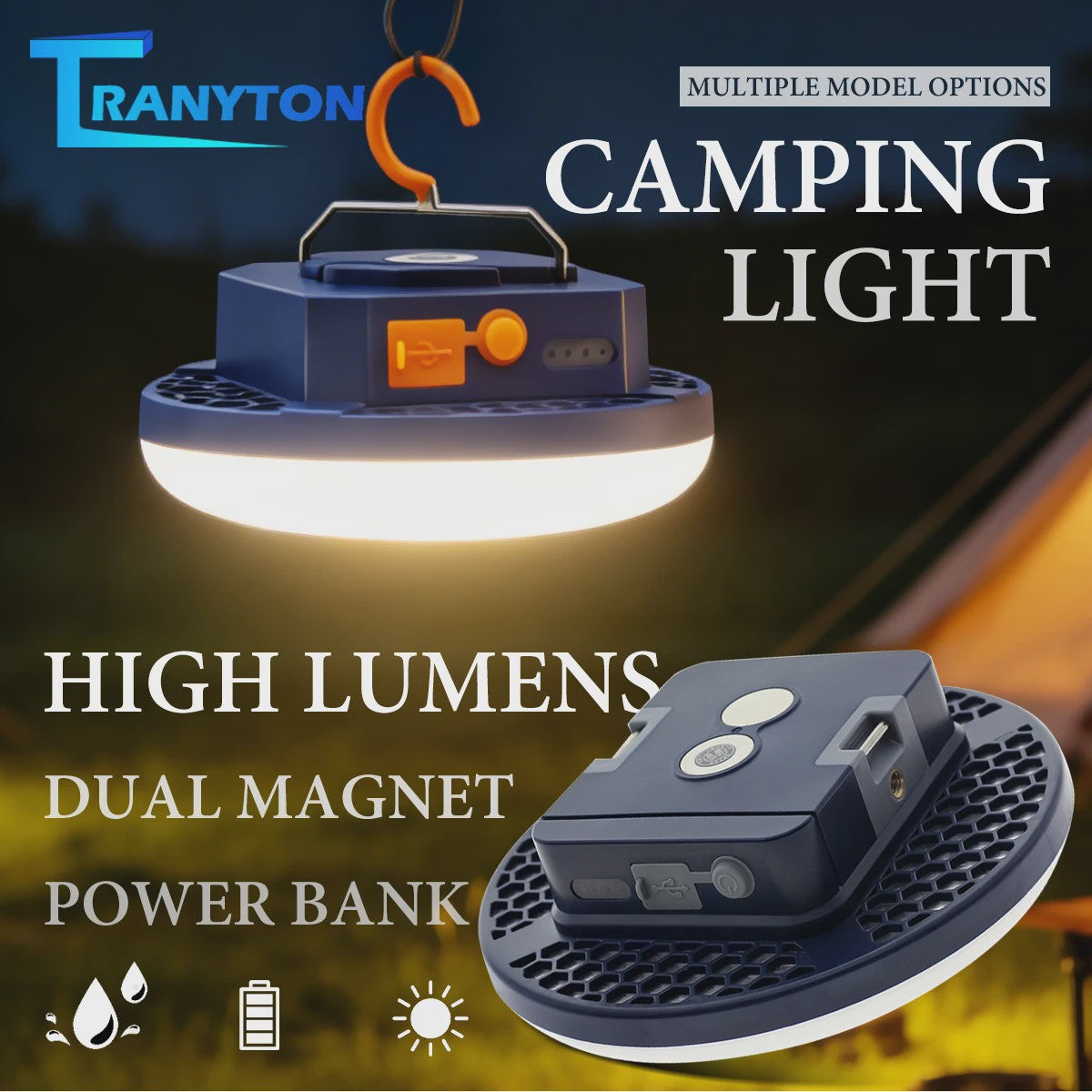 Oplaadbare Camping Lantaarn met Powerbank - 3 Lichtstanden, IP65 Waterdicht