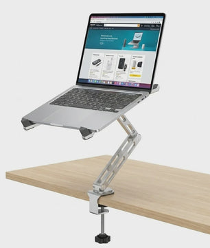 2-in-1 Afneembare Laptopstandaard met 360° Draaibare Basis & Tablet Arm - Opvouwbaar & Ruimtebesparend