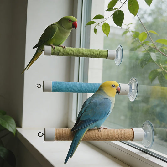 Zuignap Vogel Zitstok voor Ramen & Spiegels - Draagbaar Speelgoed voor Papegaaien & Parkieten