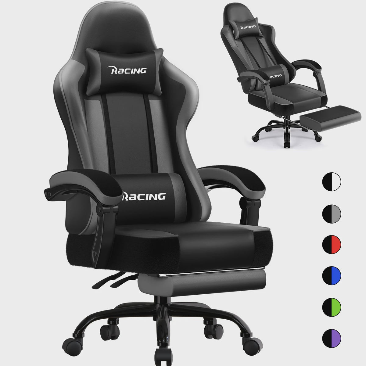Ergonomische Gaming Stoel met Voetensteun, Hoofd- en Lendesteun | Max 150kg