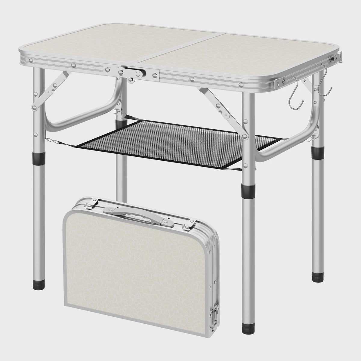 Verstelbare en Opvouwbare Campingtafel van Aluminium met Opbergnet en Haken - Draagbaar voor Tuin, Picknick & BBQ