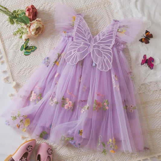 Zomerse Prinsessenjurk Meisjes met Kant en Bloemenprint - Perfect voor Feestjes en Bruiloften