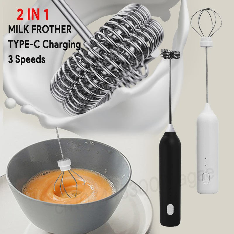 Draadloze Elektrische Melkopschuimer & Eierklopper met Type-C Opladen - 3 Snelheden