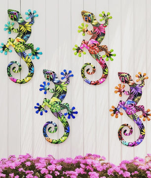 Kleurrijke Metalen Gekko Muurdecoratie - Tropische Hagedis Hangornament voor Buiten & Binnen
