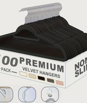 100x Zwarte Fluwelen Kledinghangers - Ruimtebesparend, Draaibaar & Antislip