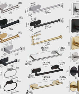 Set Badkamer Accessoires: Handdoekrek, Toiletrolhouder, Haak & Ring - Zwart