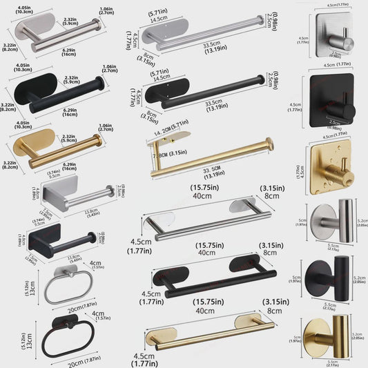 Set Badkamer Accessoires: Handdoekrek, Toiletrolhouder, Haak & Ring - Zwart