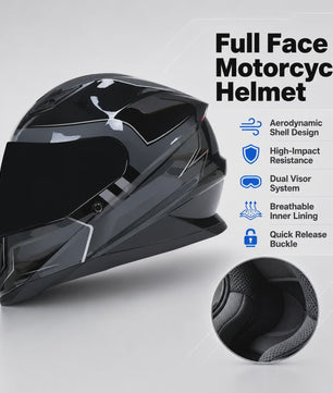 Modulaire Motorhelm Grijs Blauw - DOT Goedgekeurd Flip-Up Full Face Helm