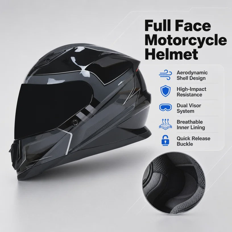 Modulaire Motorhelm Grijs Blauw - DOT Goedgekeurd Flip-Up Full Face Helm