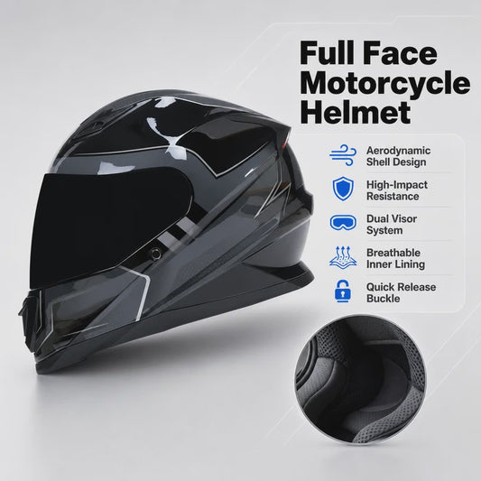Modulaire Motorhelm Grijs Blauw - DOT Goedgekeurd Flip-Up Full Face Helm