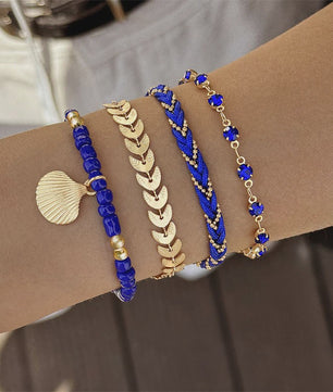 Set van 4 Bohemia Stijl Armbanden met Schelp & Zirkonia - Zomerse Beach Vibes