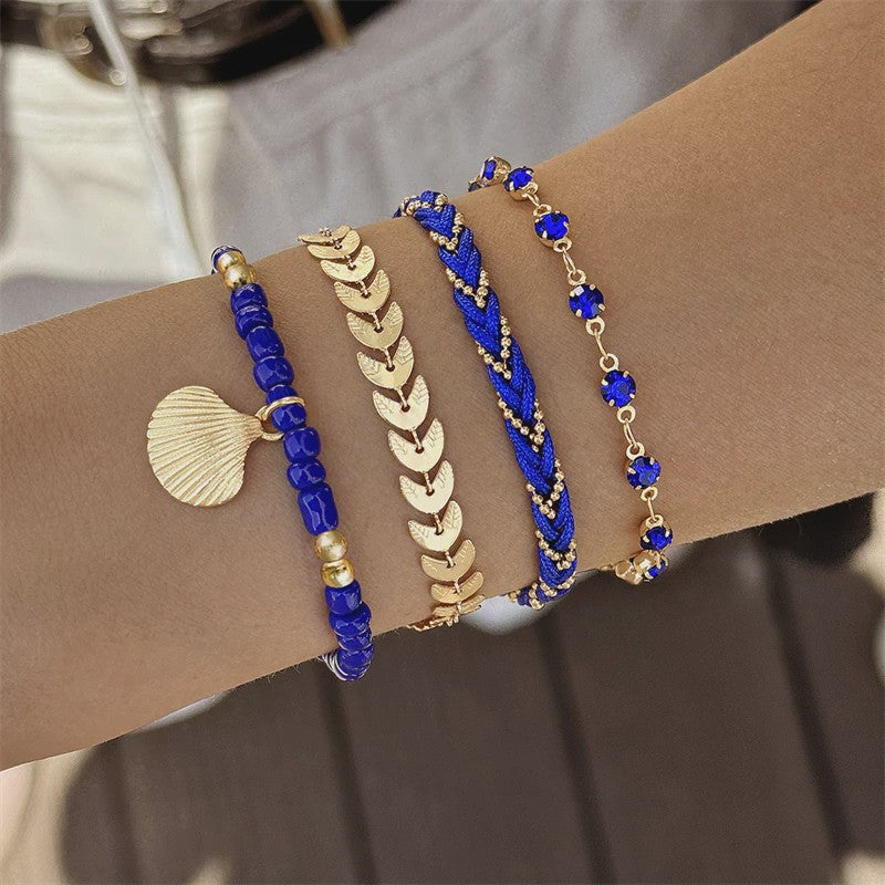 Set van 4 Bohemia Stijl Armbanden met Schelp & Zirkonia - Zomerse Beach Vibes